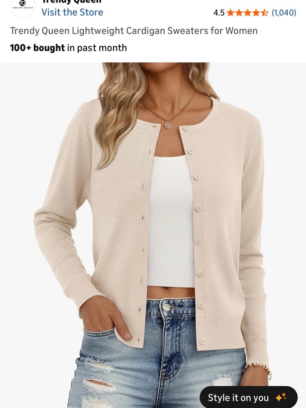 Lightweight Crewneck Cardigan Sweater - Beige